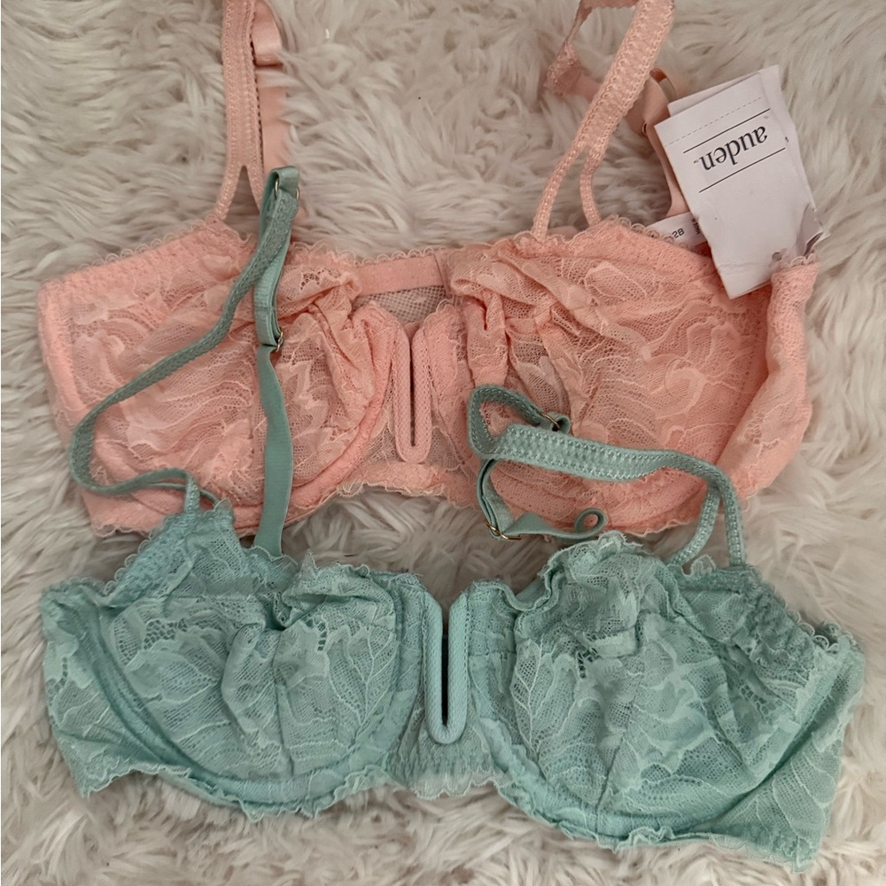 Auden Lace Bralette Set in Pink and Mint